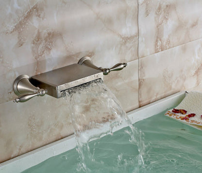 Brushed Wall Mount Bathroom Bath Sink Waterfall Faucet