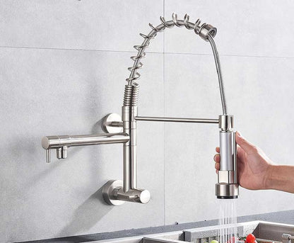 Juno Single Handle Cold Water Pull Out Spout Wall Mount Kitchen Sink Spring Faucet