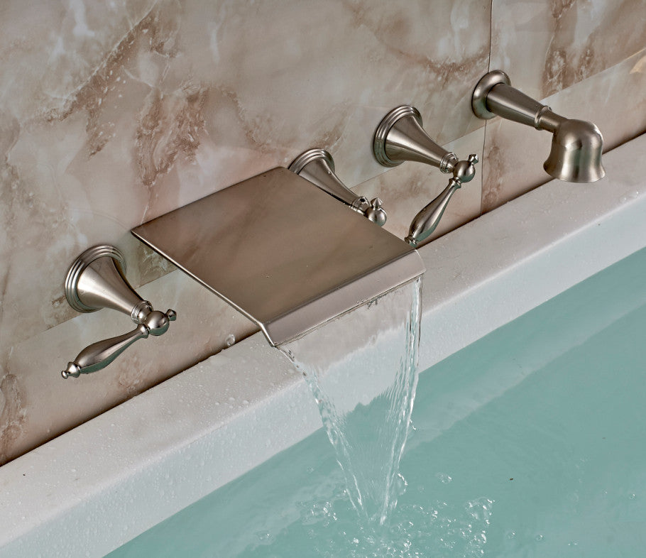 Brushed Bathtub Faucet with Handheld Shower