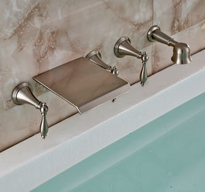 Brushed Bathtub Faucet with Handheld Shower
