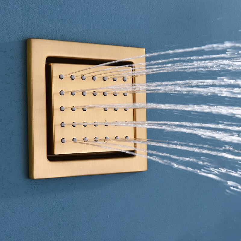 Juno 22 Inch Brushed Gold Finish Wall Mount Rain Shower Head with 6 Knobs Mixer