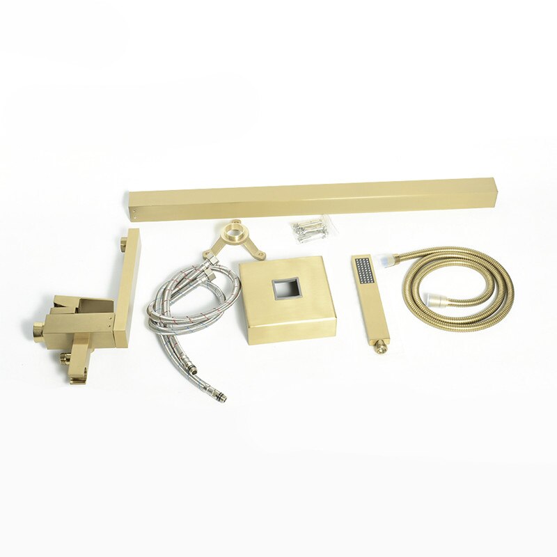 Brushed gold Floor Mount Bathroom Bathtub Faucet and Handheld Shower System