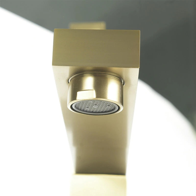 Brushed gold Floor Mount Bathroom Bathtub Faucet and Handheld Shower System