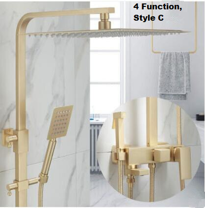 Juno Luxury Brushed Gold Wall Shower Mixer & Handheld Shower