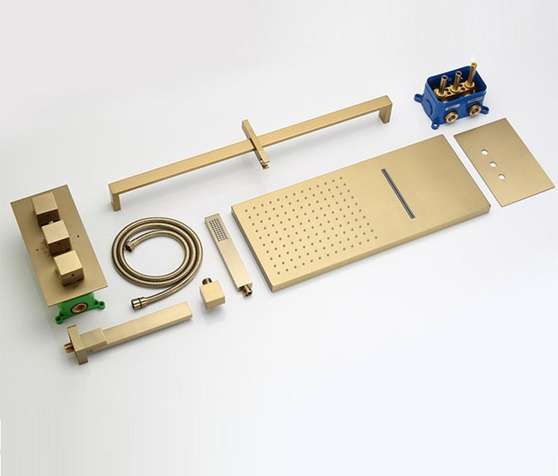 Juno Polished Gold Thermostatic Rain Shower Faucet Set