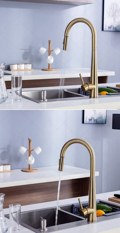 New Modern Design Brushed Gold Finish Touch Kitchen Faucet Pull Out Spray