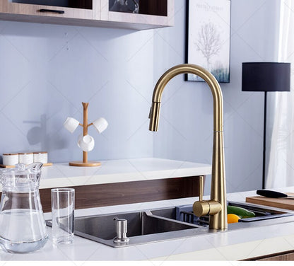 New Modern Design Brushed Gold Finish Touch Kitchen Faucet Pull Out Spray