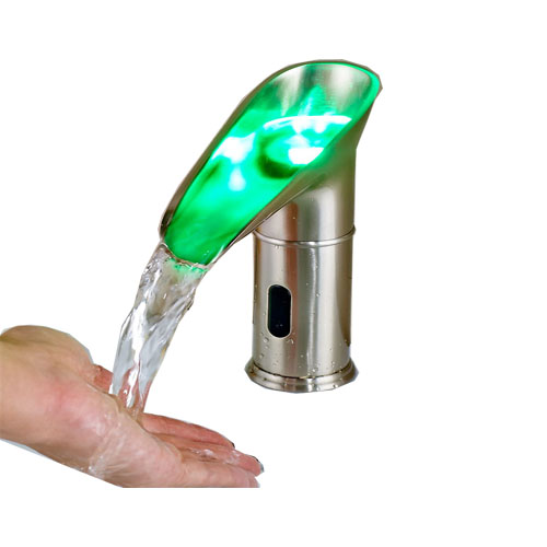 Brushed Nickel Bathroom Sink Faucet Automatic Sensor Faucet LED Spout