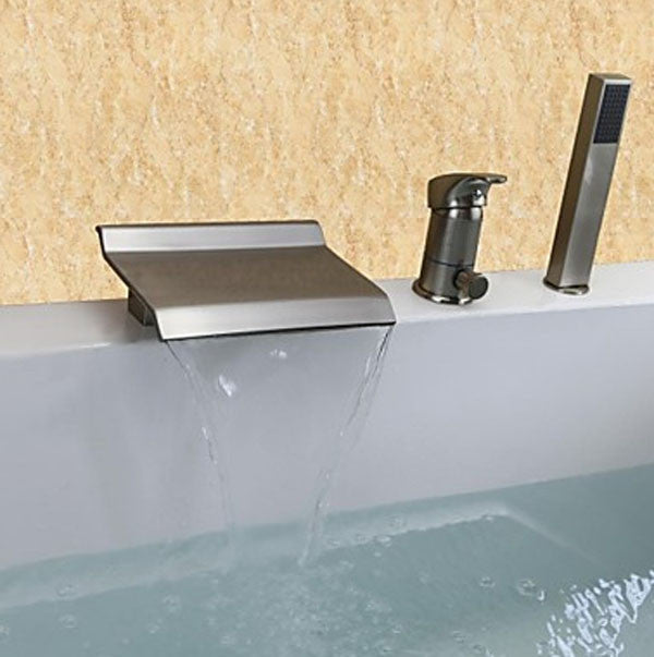 Juno Brushed Nickel Bathroom Waterfall Bath-Tub Faucet