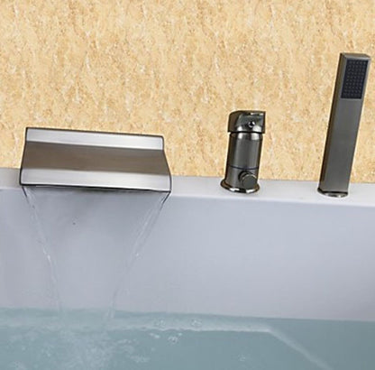 Juno Brushed Nickel Bathroom Waterfall Bath-Tub Faucet