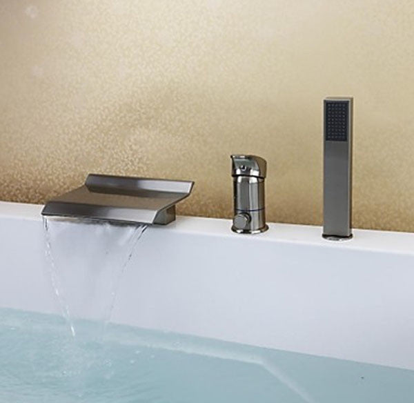 Juno Brushed Nickel Bathroom Waterfall Bath-Tub Faucet