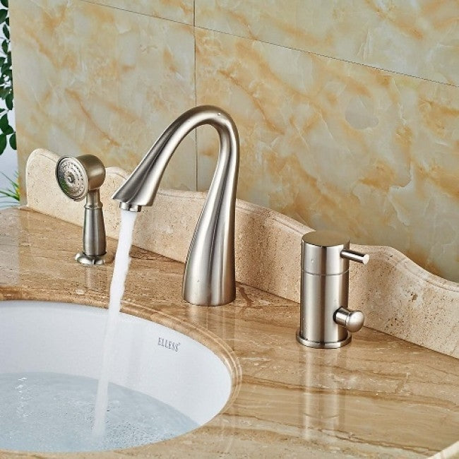 Vegas Single Handle Brushed Nickel Deck Mount Bathtub Faucet with Hand-Shower