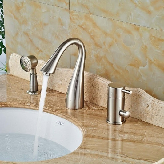 Vegas Single Handle Brushed Nickel Deck Mount Bathtub Faucet with Hand-Shower