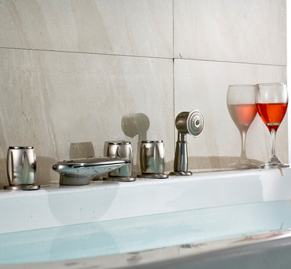 Brushed Nickel Deck Mount Bathtub Faucet Three Round Handles Mixer Tap