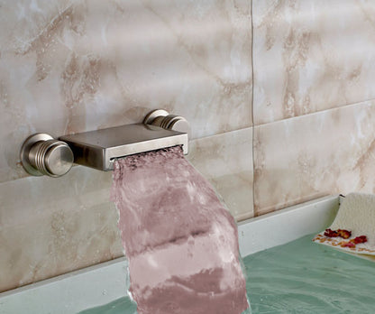 Brushed Wall Mount Round Dual Handle LED Bath Sink Faucet