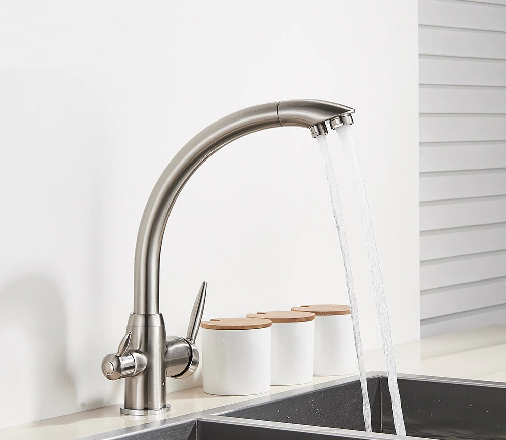 Juno Water Purifing Dual Handle Deck Mount Kitchen Sink Faucet