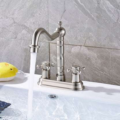 Juno Hook Shaped Spout Swivel Bathroom Faucet Freestanding Deck Mount Brass Dual Handle Bathroom Sink Faucet