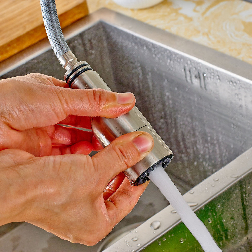 Brushed Nickel Kitchen Sink Faucet with Pull Out Sprayer - Adjustable Flow