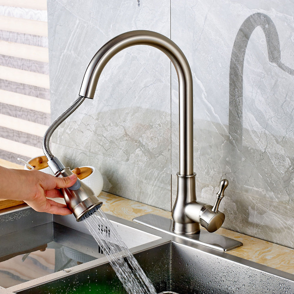 Brushed Nickel Kitchen Sink Faucet with Pullout Sprayer