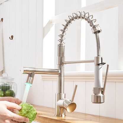 Brushed Nickel LED Hot & Cold Kitchen Sink Faucet