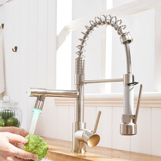 Brushed Nickel LED Hot & Cold Kitchen Sink Faucet