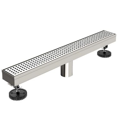 Juno 24 Inch  Linear Rectangular Shower Drain In Brushed Nickel With Threaded Adapter