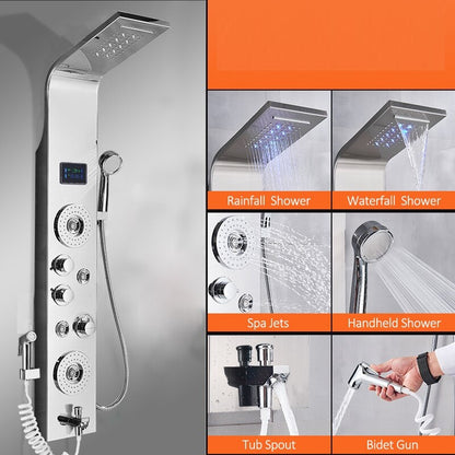 Juno New LED 6 Function Shower Panel Digital Display LED Rain Shower Panel 2 Way Body Jet Black Shower Spa