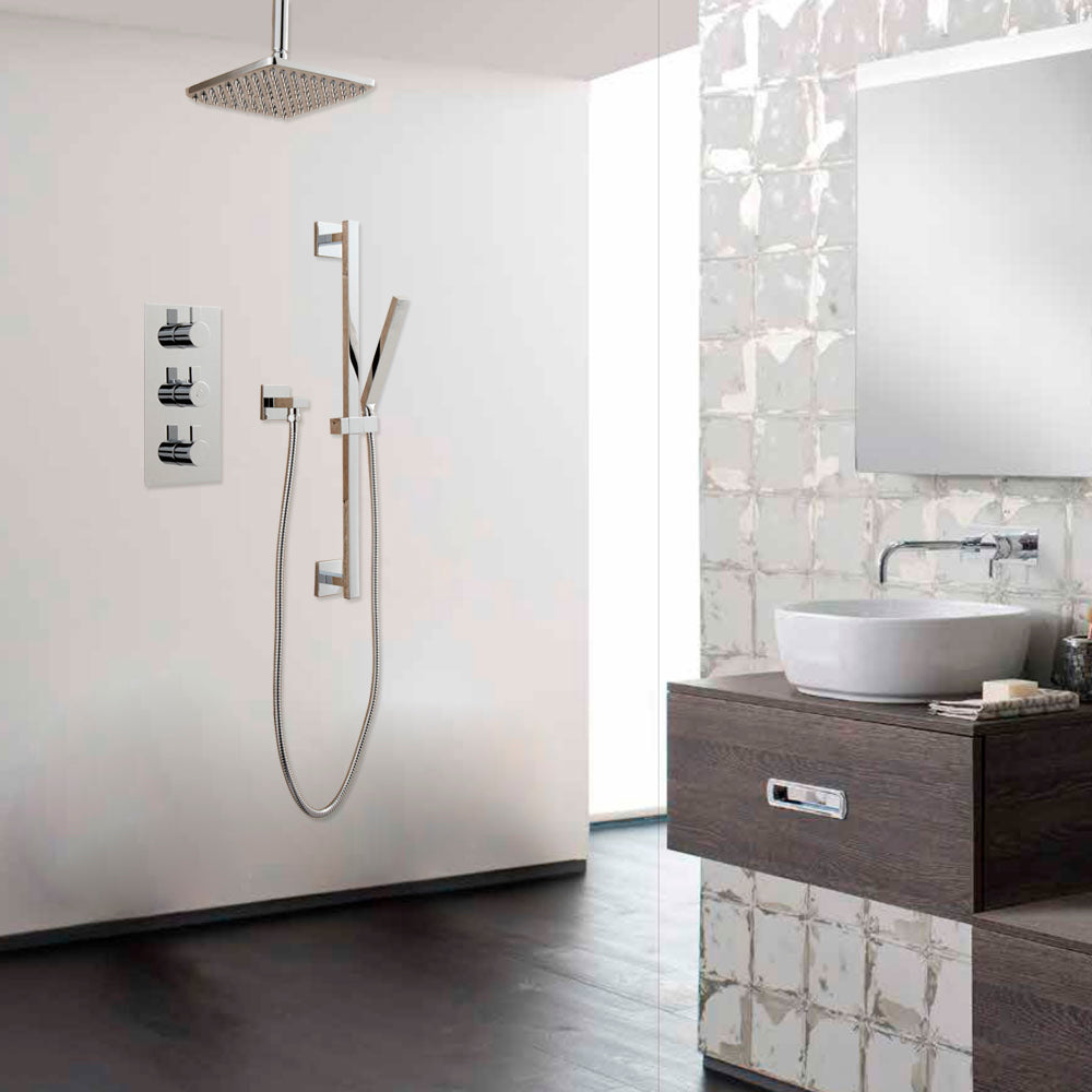 Juno Ultra Brushed Nickel Shower System with Square Rain Shower Head