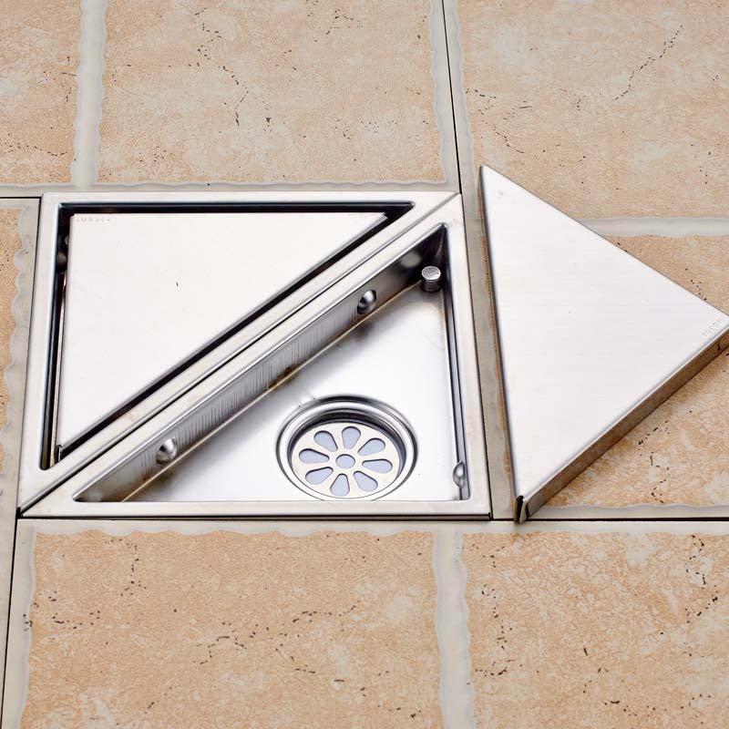 Brushed Nickel Triangle Shape 2 Pieces Shower Floor Drain