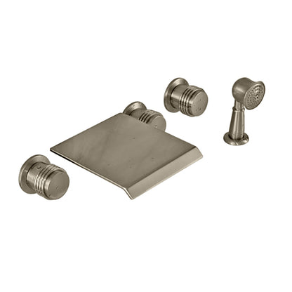Juno Brushed Nickel Bathtub Three Handles Mixer Tap With Brass Handshower