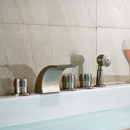 Brushed Nickel Waterfall Tub Faucet Handheld shower