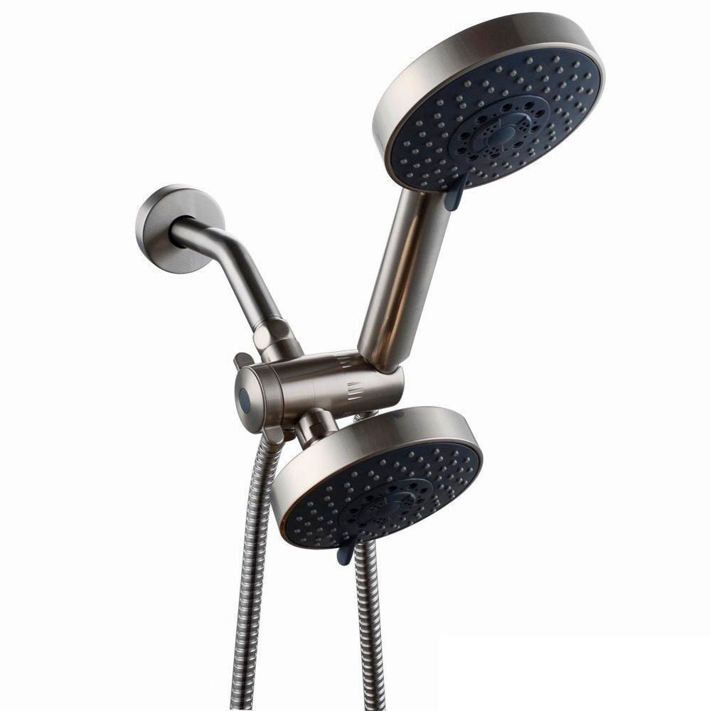 Brushed Nickle 5 Function Dual Shower Head Handheld Shower Head