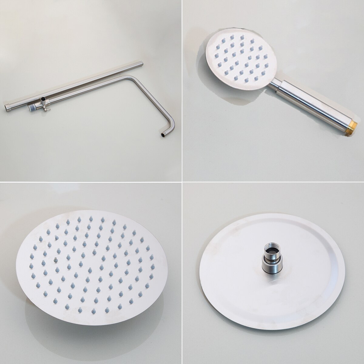 Juno 8 Inch Brushed Nickel Wall Mount 3 Function Rain Shower Head Handheld Spray Bathroom Shower Set