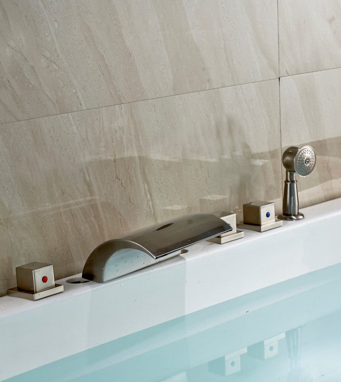 Tiple Handle Bathtub Filler With Hand Shower