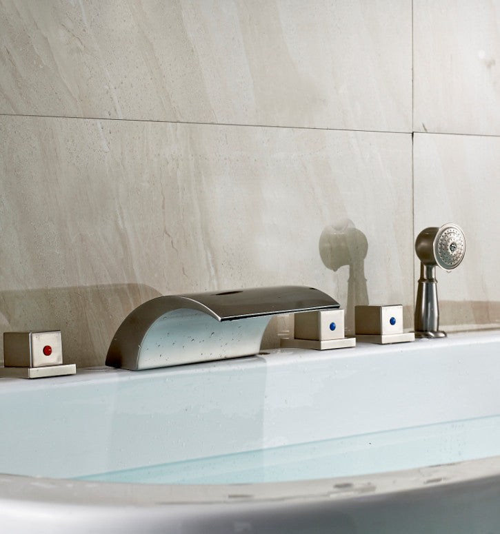 Tiple Handle Bathtub Filler With Hand Shower