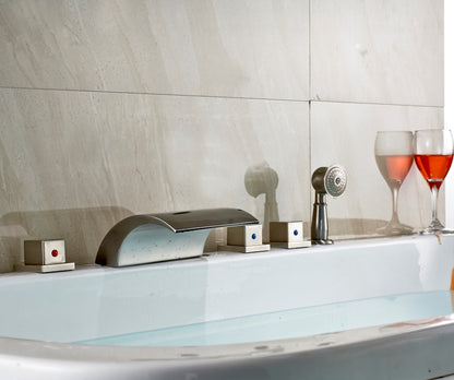 Tiple Handle Bathtub Filler With Hand Shower