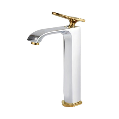 Chrome Bathroom Sink with Gold Plated Handle