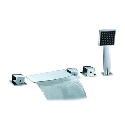 Triple handle waterfall roman tub faucets with Square handheld shower