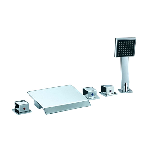 Solid Brass Triple Handle Chrome Polished Waterfall Bathtub Faucet with handheld shower