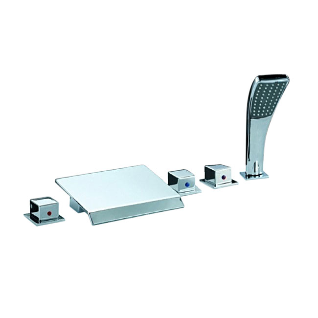 Solid Brass Triple Handle Chrome Polished Waterfall Bathtub Faucet