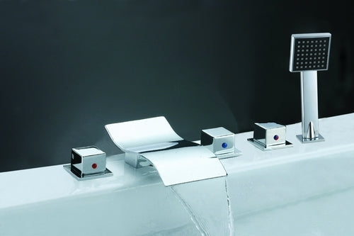 Triple Handle Chrome Bathtub Waterfall Mixer with handheld shower