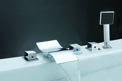 Triple Handle Chrome Bathtub Waterfall Mixer with handheld shower