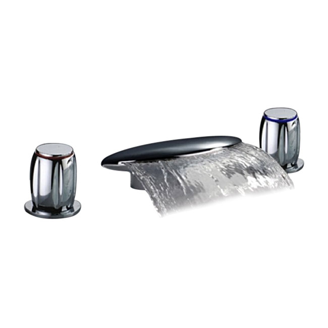Round Dual Handle Deck Mounted Chrome Widespread Waterfall Bathtub Faucet