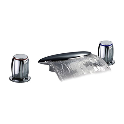 Round Dual Handle Deck Mounted Chrome Widespread Waterfall Bathtub Faucet