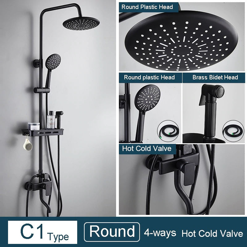 Juno 3 Way Matte Black Rainfall Thermostatic Bathroom Shower Column