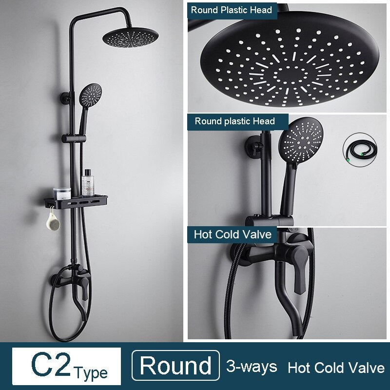Juno 3 Way Matte Black Rainfall Thermostatic Bathroom Shower Column