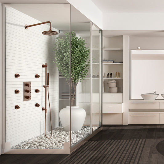 Cali Thermostatic Wall Mount Shower System With Six Body Jets in Oil Rubbed Bronze