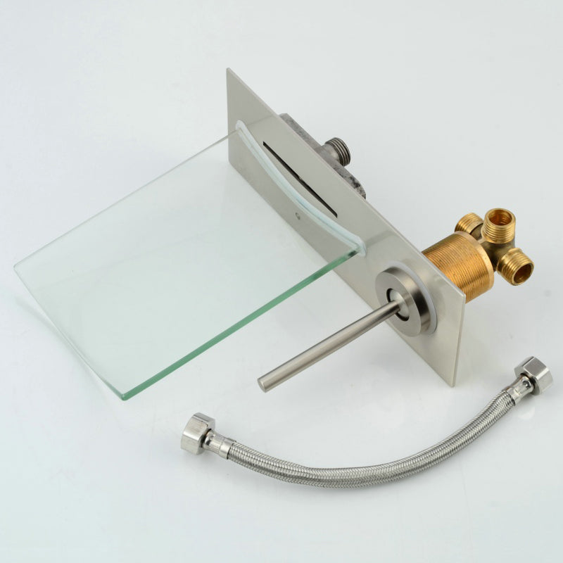 Wall Mount Waterfall Brushed Nickel Bathroom Faucet