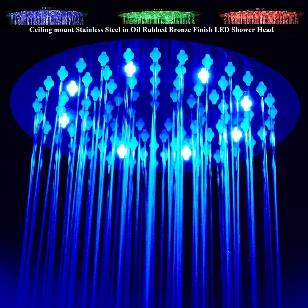 16" Oil Rubbed Bronze Round Color Changing LED Rain Shower Head