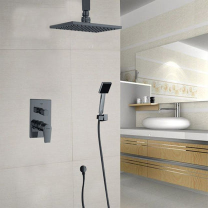 Juno Stylish 8" To 12" Wall Mount Black Polished Rain Shower Head with Hand Shower